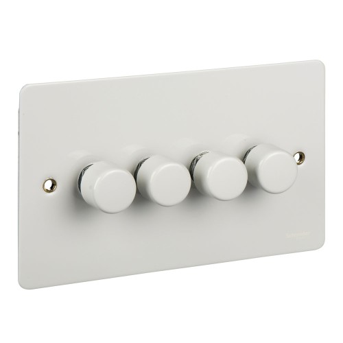 4 Gang 2 Way 40-250W Push Dimmer in White Metal Flat Plate, Schneider Ultimate GU6242CPW
