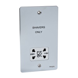 Dual Voltage Shaver Socket 115/230V in Polished Chrome Flat Plate White Insert Schneider GU7290WPC