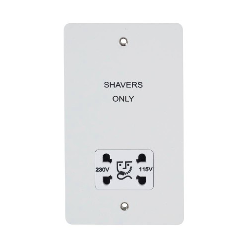 Dual Voltage Shaver Socket 115/230V in White Metal Flat Plate White Insert Schneider GU7290WPW