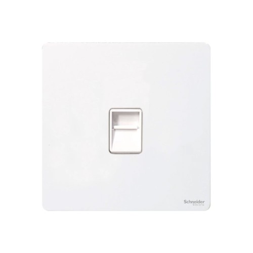Screwless 1 Gang Single RJ45 Single Data Outlet in White Metal Flat Plate White Insert, Schneider Ultimate