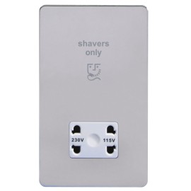 Screwless Dual Voltage 115/230V Shaver Socket in Polished Chrome Flat Plate White Trim Schneider GU7490WPC