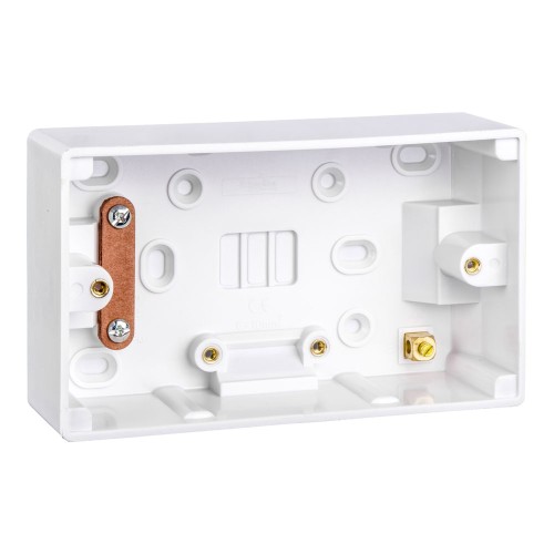2 Gang Surface Box 47mm Deep White Moulded Plastic, 2G Pattress Box, Schneider Ultimate GU9247