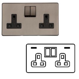2 Gang 13A Socket with 2 USB-A+C Sockets Aged Pewter Screwless Flat Plate and Rockers Studio Range
