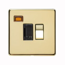 1 Gang 13A Switched Spur with Neon Screwless Polished Brass Flat Plate and Black Insert Studio Range