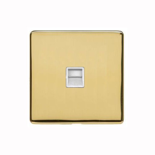 1 Gang Secondary Telephone Socket Screwless Polished Brass Plate and a White Insert, Studio Range