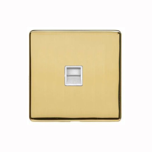 1 Gang Master Telephone Socket Screwless Polished Brass Plate with a White Insert Studio Range