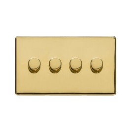 4 Gang 2 Way 10-120W LED Dimmer Screwless Polished Brass Plate (Trailing Edge) Studio Range