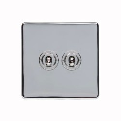 2 Gang 2 Way 20A Dolly Switch Screwless Polished Chrome Flat Plate and Dolly, Studio Range