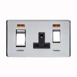 45A Cooker Switch Unit with 13A Socket Screwless Polished Chrome Plate with a Black Insert Studio Range