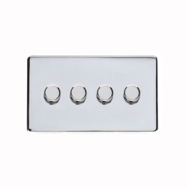 4 Gang 2 Way 10-120W LED Dimmer Screwless Polished Chrome Plate (Trailing Edge) Studio Range