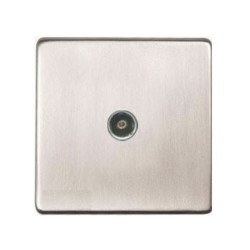 1 Gang TV/Coaxial Socket Isolated Screwless Satin Nickel Flat Plate with a Black Trim Studio Range
