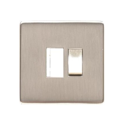 1 Gang 13A Switched Fused Spur Screwless Satin Nickel Flat Plate with a White Insert Studio Range