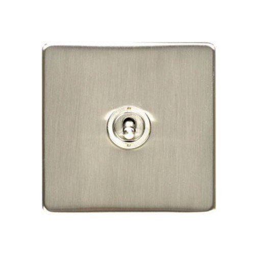 1 Gang 2 Way Dolly Switch in Screwless Satin Nickel Flat Plate and Toggle, Studio Range