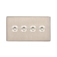 4 Gang 2 Way Dolly Switch Screwless Satin Nickel Flat Plate and Dolly, Studio Range