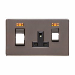 45A Cooker Switch Unit with 13A Switched Socket Screwless Polished Bronze Plate Black Insert (Studio Range)