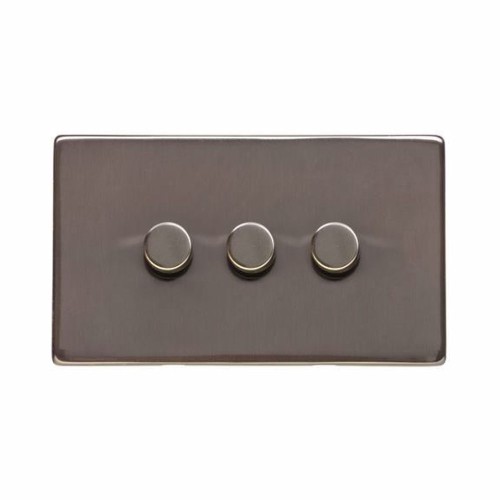 3 Gang 2 Way 10-120W LED Dimmer Screwless Polished Bronze Plate (Trailing Edge) Studio Range