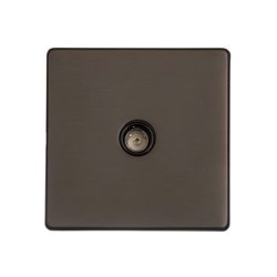 1 Gang TV/Coaxial Socket Non-Isolated in Matt Bronze Black Trim Screwless Flat Plate Studio Range