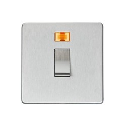 1 Gang 20A Double Pole Switch with Neon Screwless Satin Chrome Flat Plate Studio Range