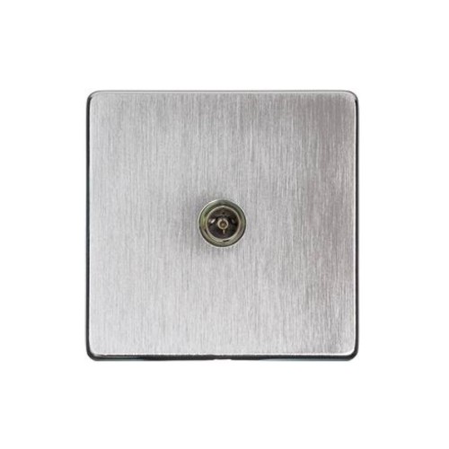 1 Gang TV/Coaxial Socket Non-Isolated in Screwless Satin Chrome Flat Plate with a White Insert