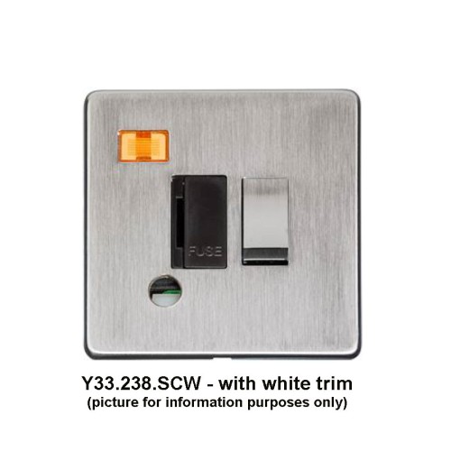 1 Gang 13A Switched Spur with Neon and Cord Outlet Screwless Satin Chrome Flat Plate with a White Insert