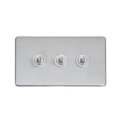 3 Gang 2 Way Dolly Switch Screwless Satin Chrome Flat Plate and Dolly, Studio Range