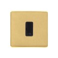 1 Gang 13A Fused Unswitched Spur in Satin Brass Black Trim Screwless Flat Plate Studio Range