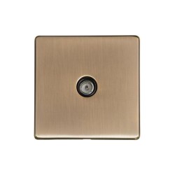 1 Gang TV/Coaxial Socket Non-Isolated in Screwless Antique Brass Flat Plate Black Insert