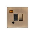 1 Gang 13A Switched Spur with Neon and Cord Outlet Screwless Antique Brass Flat Plate Black Insert
