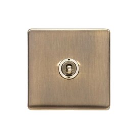 1 Gang 2 Way 20A Dolly Switch Screwless Antique Brass Flat Plate and Dolly, Studio Range