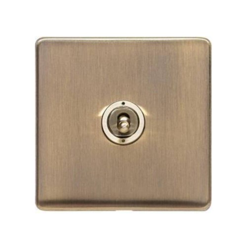 1 Gang Intermediate 20A Dolly Switch Screwless Antique Brass Flat Plate and Dolly, Studio Range
