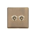 2 Gang 2 Way 20A Dolly Switch Screwless Antique Brass Flat Plate and Dolly, Studio Range