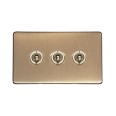 3 Gang 2 Way 20A Dolly Switch Screwless Antique Brass Flat Plate and Dolly, Studio Range