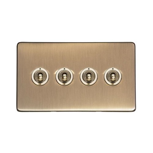 4 Gang 2 Way 20A Dolly Switch Screwless Antique Brass Flat Plate and Dolly, Studio Range