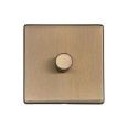 1 Gang 2 Way 10-120W LED Dimmer Screwless Antique Brass Flat Plate and Dimmer Knob