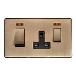 45A Cooker Switch Unit with 13A Socket Screwless Antique Brass Plate with Black Insert Studio Range