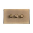 3 Gang 2 Way 10-120W LED Dimmer Screwless Antique Brass Flat Plate (Trailing Edge) Studio range