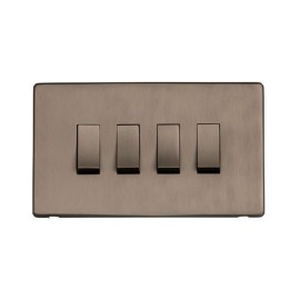Screwless 4 Gang 2 Way 10A Rocker Switch Aged Pewter Plate and Switch, Studio Range