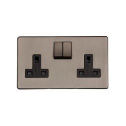 Screwless 2 Gang 13A Switched Twin Socket Aged Pewter Plate and Switch, Studio Range