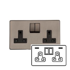 2 Gang 13A Socket with 2 USB-A Sockets Aged Pewter Screwless Flat Plate and Rockers Studio Range