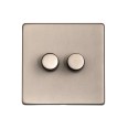 Screwless 2 Gang 10-120W Trailing Edge LED Dimmer Switch Aged Pewter Plate, Studio Range