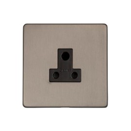 Screwless 5A Round Pin Unswitched Socket Aged Pewter Plate Black Trim, Studio Range