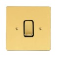 1 Gang 20A Double Pole Switch in Polished Brass Stylist and Black Trim Grid Flat Plate