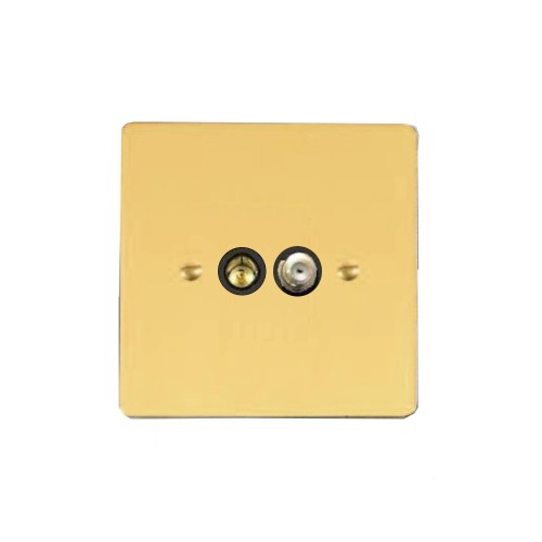 TV / Satellite Socket in Polished Brass and Black Trim, Stylist Grid Flat Plate