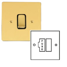 1 Gang 13A Switched Spur in Polished Brass and a Black Plastic Trim, Stylist Grid Flat Plate