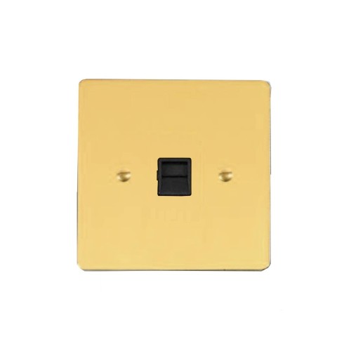 1 Gang Secondary Telephone Socket in Polished Brass and Black Trim Stylist Grid Flat Plate