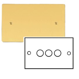 3 Gang 10-120W Trailing Edge LED Dimmer in Polished Brass Flat Plate, Stylist Grid range