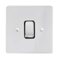 1 Gang 20A Double Pole Switch in Polished Chrome Stylist and Black Plastic Trim Grid Flat Plate