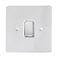 1 Gang 2 Way 10A Rocker Grid Switch in Polished Chrome and a White Plastic Trim Stylist Grid Flat Plate