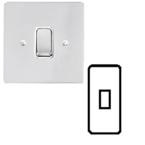 1 Gang Architrave 20A Rocker Grid Switch in Polished Chrome and White Plastic Trim Stylist Grid Flat Plate