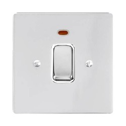 1 Gang 20A Double Pole Switch with Neon in Polished Chrome and a White Trim Stylist Grid Flat Plate